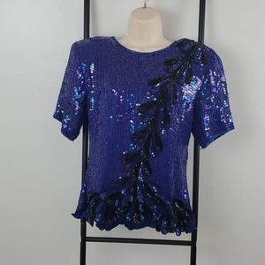 Vintage Stenay Silk Sequin Top Size S 90s Y2K Padded Blouse Zipper